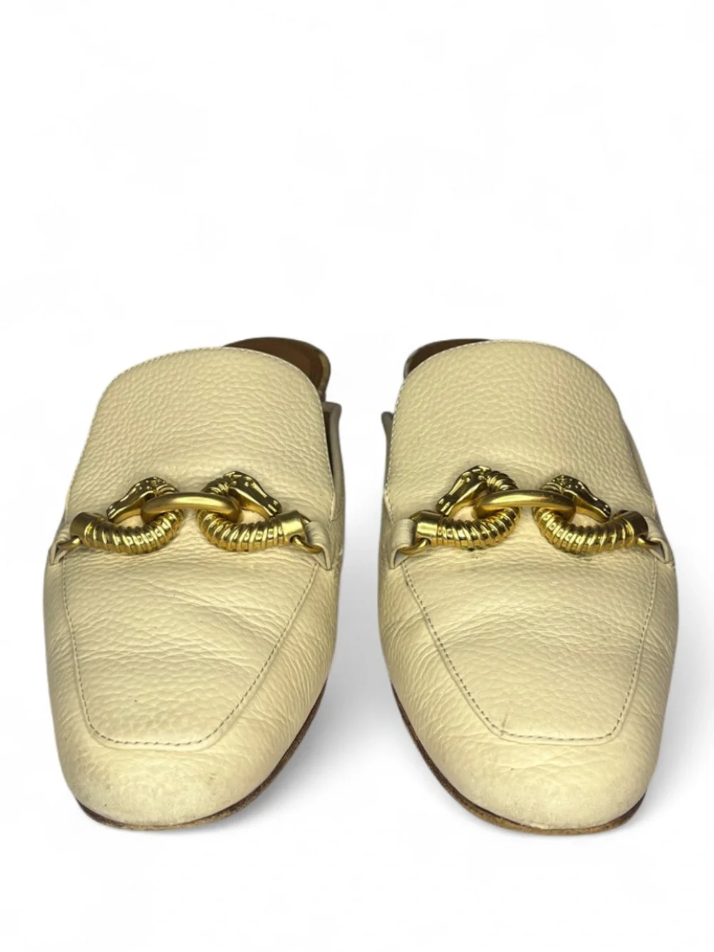 AUTHENTIC - Tory Burch Jessa Backless Loafers - Women’s Size 7 Shoes Cream Gold